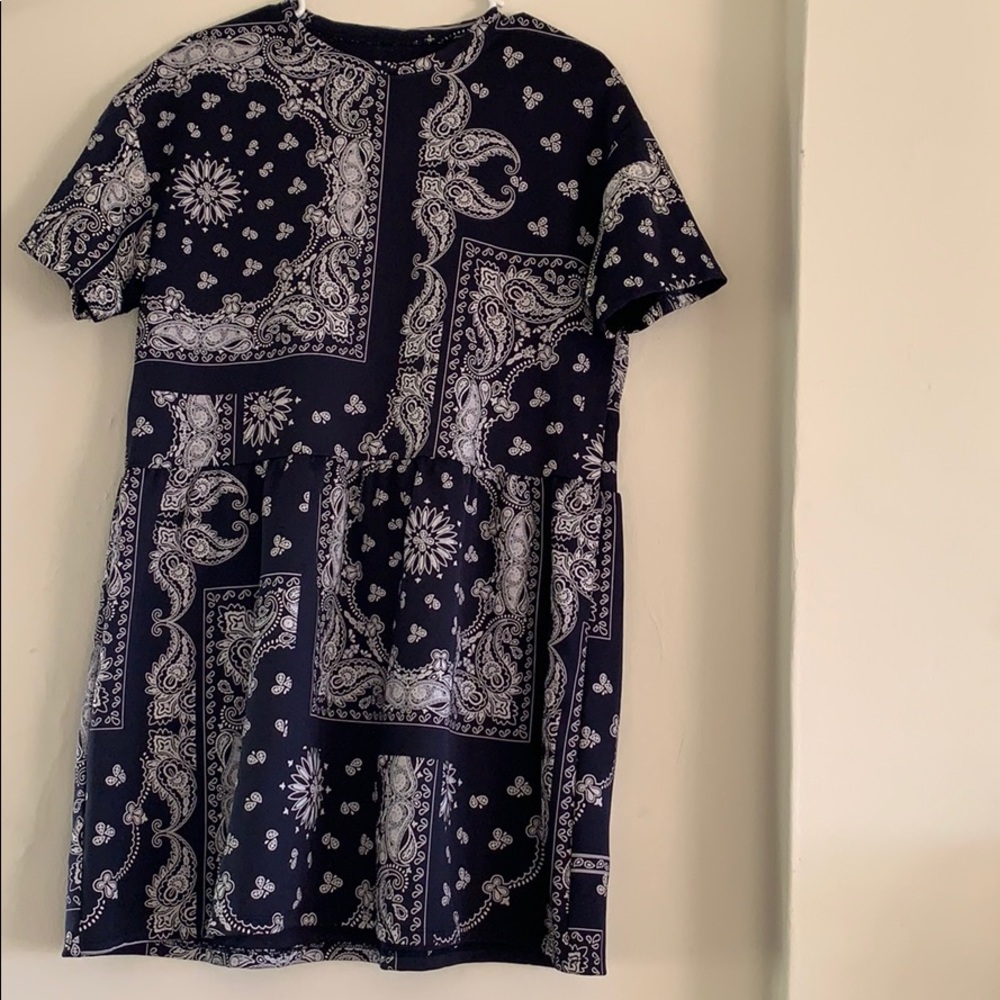 Navy mini dress in paisley bandana print